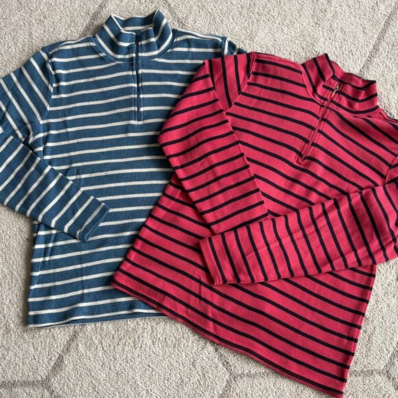 L.L.Bean Women’s Striped Mock Neck Cotton Sweaters Blue & Pink Nautical Pullover - Picture 1 of 7